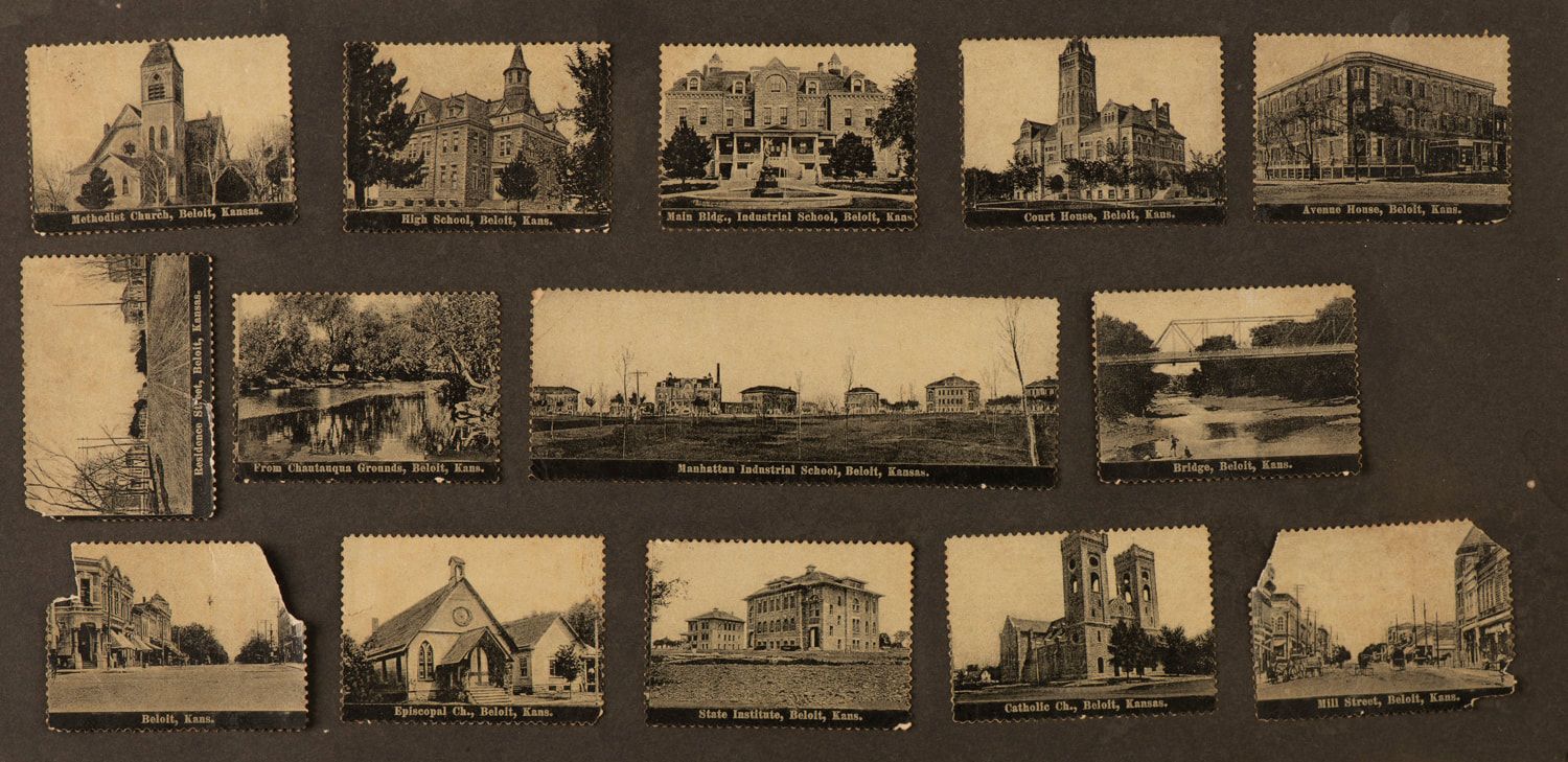 14 Photograph Stamp Views, Beloit, Kansas, ca. 1900-1905